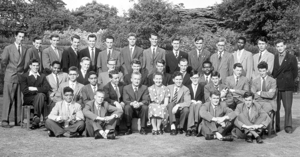 Marconi hostel Brooklands 1960 From left back row, sixth Peter Whitnall; seventh Quinton Bullard; ninth Brian Bolton. Second row: first John Everett. Third row:  seventh Martin Bates; eighth David Whiting. Front row: third Ron Farrell 